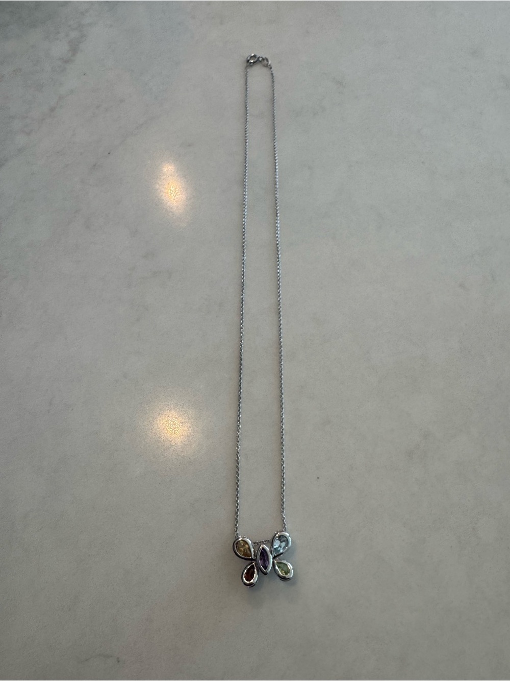 EUC Sterling Silver | Multi-Gemstone Butterfly Pendant | Necklace -18”